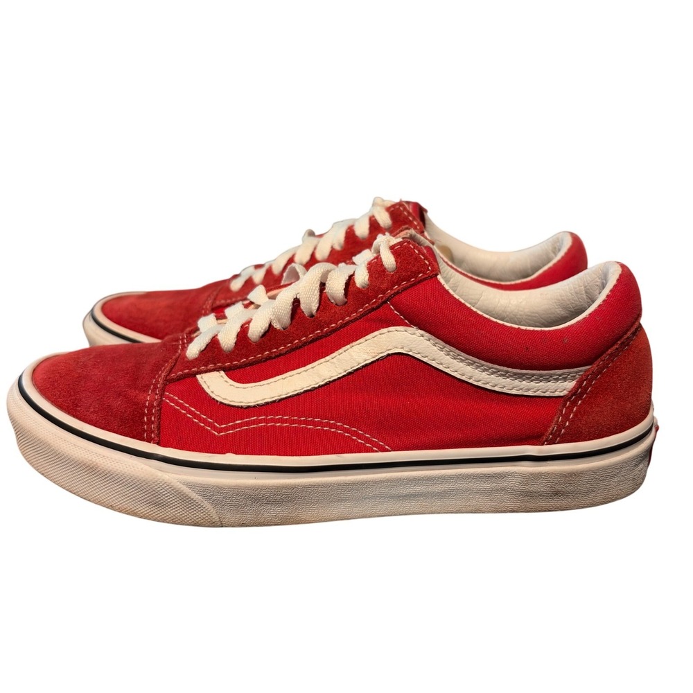 Vans Old Skool‎ Red White Suede Canvas Low Top Skate Shoes Mens 8 Women's 9.5